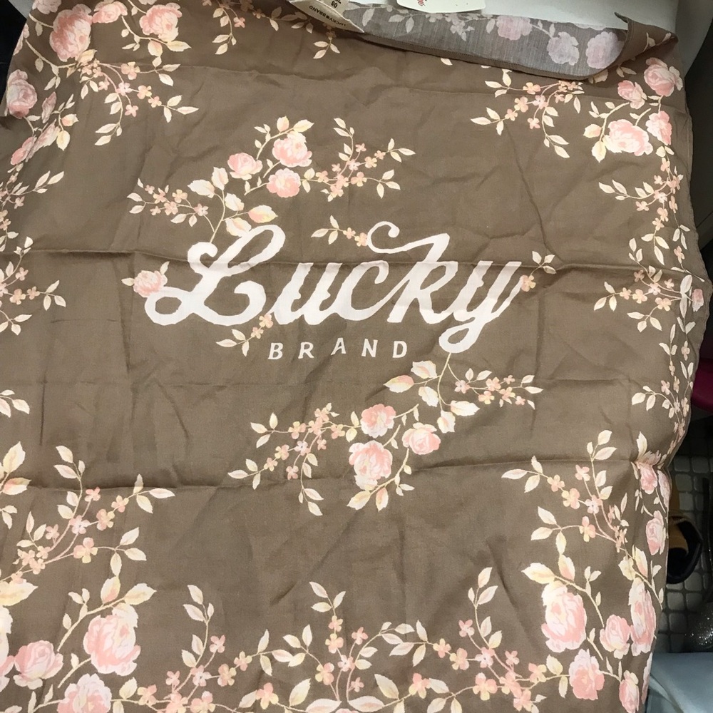 Lucky brand tan with pink flowers square bandana New with tag 22x22